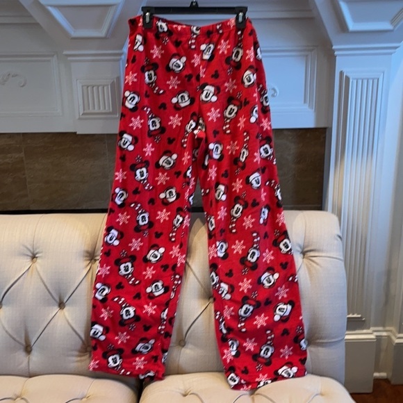 E: Disney Mickey & Minnie Mouse Fleeced Pajama Pants Sz L - Picture 1 of 4